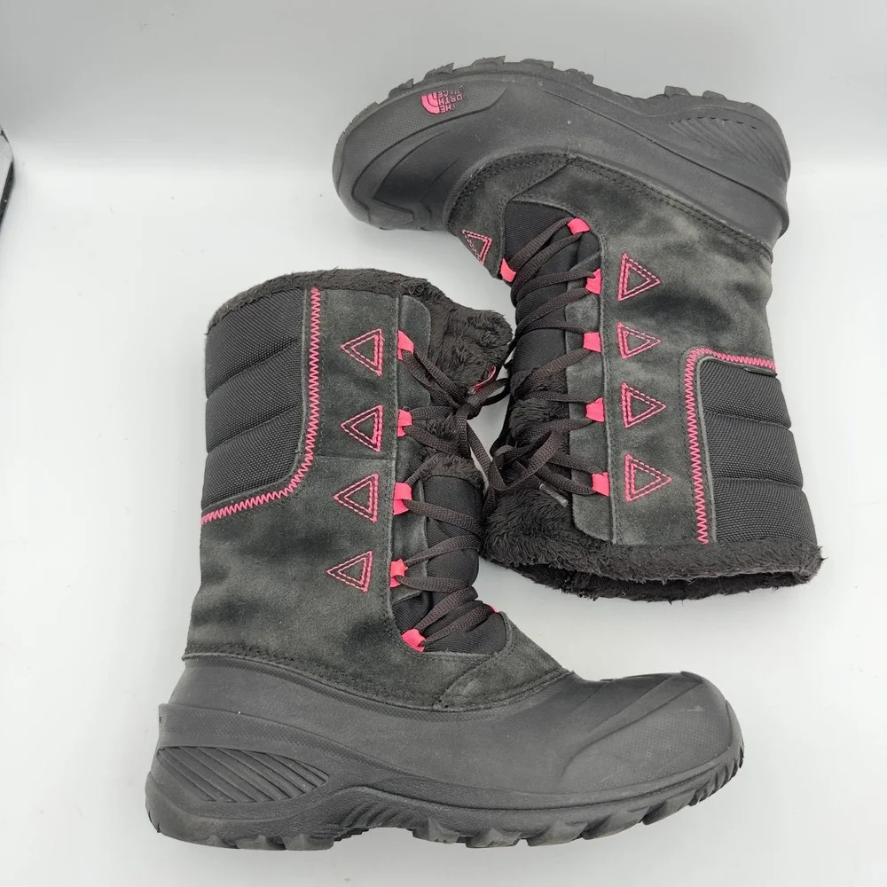 The North Face Girls Shellista Black Pink Waterproof Winter Snow Boots Size 5